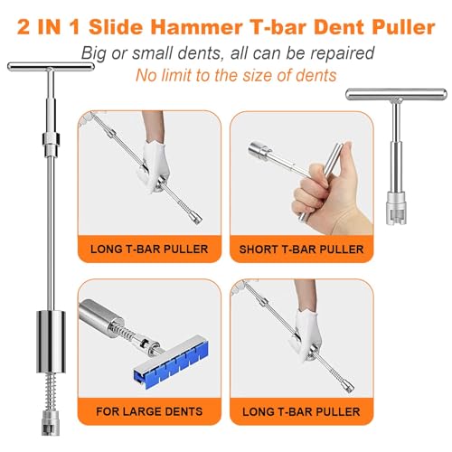 97PCS Dent Puller Kit, Paintless Dent Removal Kit for Dent Repair, Car Dent Repair Kit with Golden Lifter, Slide Hammer T-Bar, Bridge Puller, Car Dent Puller for Car Refrigerator Door Ding Repair