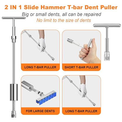 97PCS Dent Puller Kit, Paintless Dent Removal Kit for Dent Repair, Car Dent Repair Kit with Golden Lifter, Slide Hammer T-Bar, Bridge Puller, Car Dent Puller for Car Refrigerator Door Ding Repair