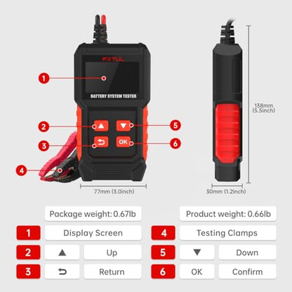 BT50 12V Battery Tester, 20-2000 CCA Load & Charging System Analyzer | Cars, Motorcycles, ATVs, Lawn Mowers, Boats & RVs, Powersports , AGM GEL EFB Compatible, Color Screen Diagnostic Tool