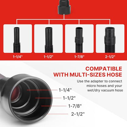 Shop-Vac Long Reach Flexible Micro Hose Set, Flexible Shop Vac Attachments with Universal Fit Adapter from 1-1/4”, 1-1/2”, 1-7/8”, 2-1/2”, Ideal for tight spaces, crevice corners and dryer vent
