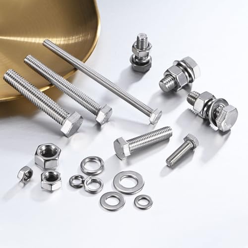M METERXITY 4-Pack Hex Head Screw Bolt with Nuts Flat & Lock Washers M6x80mm Stainless Steel Bolts and Nuts Kit Fully Threaded Metric Bolt Assortment for Equipment/Machinery - size: M6 x 80mm