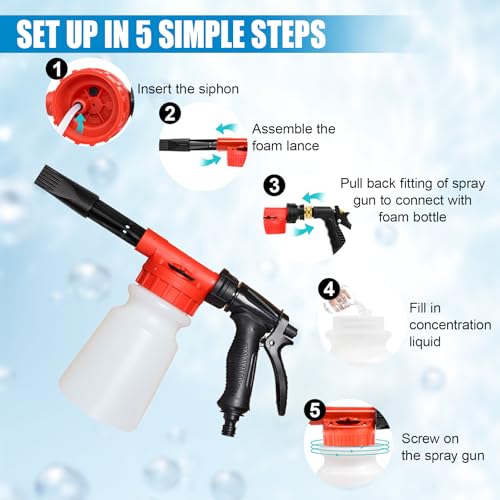 ZIMISI Car Wash Foam Gun, Foam Cannon for Hose, Professional Car Foam Sprayer with 6 Levels Foam Concentration, Spray Gun Cleaner, Connects to Any Garden Hose (Red) - color: Red