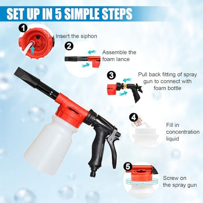 ZIMISI Car Wash Foam Gun, Foam Cannon for Hose, Professional Car Foam Sprayer with 6 Levels Foam Concentration, Spray Gun Cleaner, Connects to Any Garden Hose (Red) - color: Red