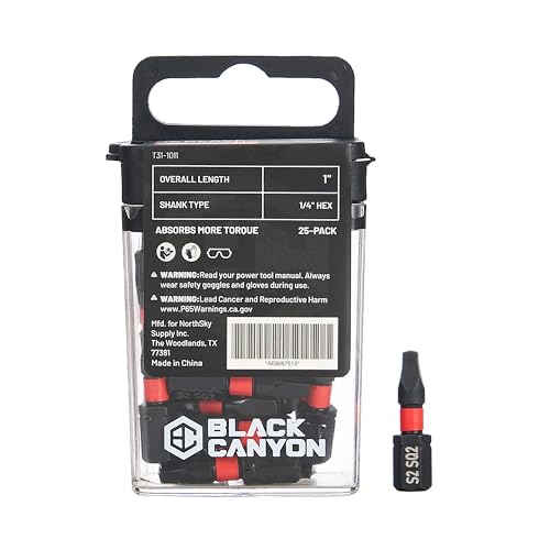BLACK CANYON SQ2 Impact Square Bits, 25-Pack, 1-Inch Length, 1/4-Inch Hex Shank, S2 Steel Construction, Magnetic Tip for Impact Drivers, Drills & Power Tools - size: 25 Pack, style: SQ2
