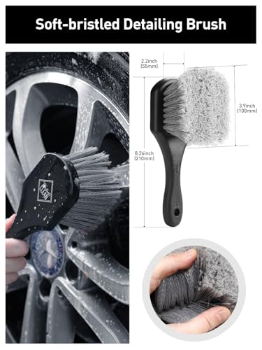 Fantasticlean 7PCS Car Wheel Brush Kit, Tire Brush for Car Owners & Auto Detailers, Soft-bristled Rim Brush, Flat Wheel Brush, Double-Ended Detailing Brush and Pads for Home Shop, Cars Trucks RVs - size: 7PCS-WDK003