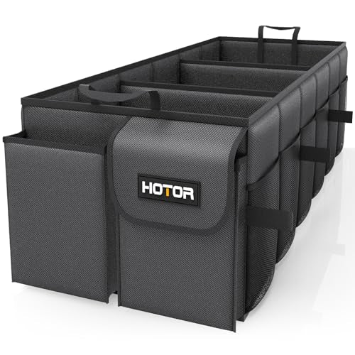 HOTOR Trunk Organizer for Car - Car Organizer, Foldable Trunk organizer for SUVs & Sedans, Sturdy Organization for Car Accessories, Tools, Sundries, Black, 3 Compartments, 31.9"×12.6"×10.6" - color: Black, size: X-Large (3 Compartments)