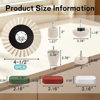 3-in-1 Wool Felt Flap Disc, Cotton Buffing Wheel & Polishing Compound Kit, 4-1/2" x 7/8" Arbor Wool Polishing Wheel for Angle Grinder, Metal Polishing Kit for Aluminum, Jewelry, etc