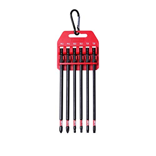 Protorq Long Impact Bit Set W/clip, 2 Phillips, 2 Square, T25 TORX, 6-Inch Length, 6-Piece,Industrial Strength, 1/4" Hex Shank - size: 6pc 6 in. PH2 SQ2 T25