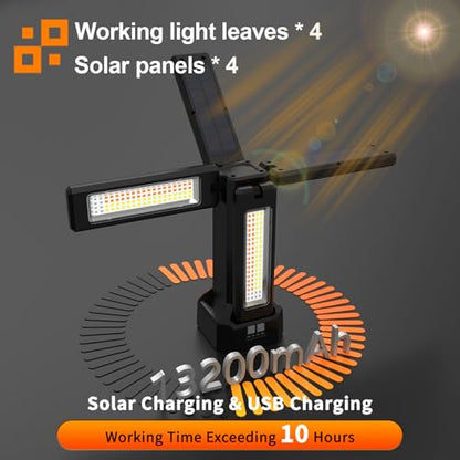 iodoo 13200mAh Rechargeable Solar Work Light with Folding Stand Support and Portable Carrying Bag, 8000 Lumen Stepless Dimmable, 4 Lighting Modes, White/Warm/Warm White (Black(Standard)) - size: Black(Standard)