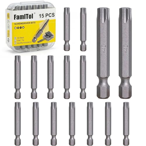T40 Torx Bit Set, 15 PCS, 2 Inch | S2 Steel, High Torque Star Impact Driver, 1/4" Hex Shank Magnetic,Automotive Repair,Industrial Equipment,Heavy Duty Fastening - size: T40-15pcs