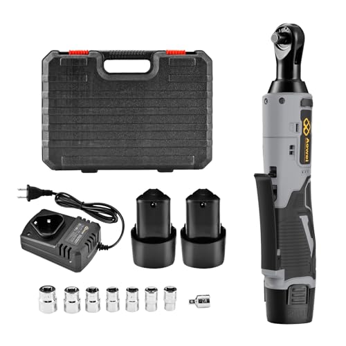 3/8" Cordless Ratchet Set, Electric Ratchet, 12V Power Ratchet Wrench Set with 2 Batteries & Charger, 40 Ft-lbs Torque,7 Sockets, Variable Speed, Forward/Reverse for Auto Repair & DIY (Gray) - color: Gray