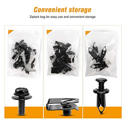 GOOACC GRC-70 35PCS Engine Under Cover Splash Shield Guard Body Bolts Bumper Fender Liner Push Retainer Fastener Rivet Clips , black - color: 35PCS Extruded U-nuts
