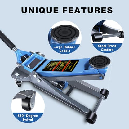Larbanke 3 Ton（6600lbs） Hydraulic Floor Jack, Lifting Range 2.87"-19.69",Heavy Duty Low Profile Jack with Dual Piston Quick Lift Pump, Heavy Duty Steel Floor Jack for Cars, SUVs and Trucks - size: 497MM-3T