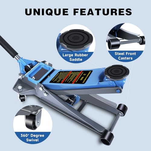 Larbanke 3 Ton（6600lbs） Hydraulic Floor Jack, Lifting Range 2.87"-19.69",Heavy Duty Low Profile Jack with Dual Piston Quick Lift Pump, Heavy Duty Steel Floor Jack for Cars, SUVs and Trucks - size: 497MM-3T