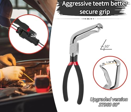 37960 Electrical Disconnect Pliers, Upgraded 8inch Automotive Electrical Plug Connector Disconnect Tool, Fuel Line Pliers Disconnect Repair Tools(1*Straight+1 * 60°) - style: 1*Straight+1*60°