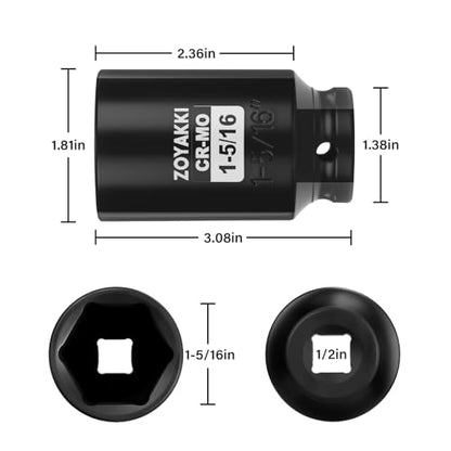 1/2" Drive 1-5/16" Deep 6 Pt CR-MO SAE Impact Socket for Axle Nuts - size: 1-5/16"in., style: 1/2" Drive Deep