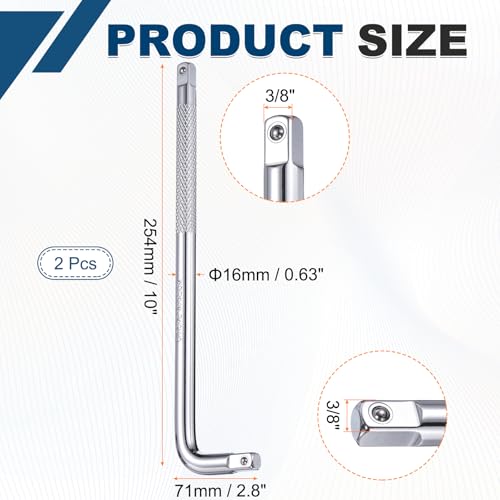 HARFINGTON 2 Pcs Socket Breaker Bar 3/8" Drive 10" Long 40CR Alloy Steel L-Shape Extension Bar Axle Nut Socket Wrench for Car Mechanical Equipment Repair, Silver - size: 3/8"x10"