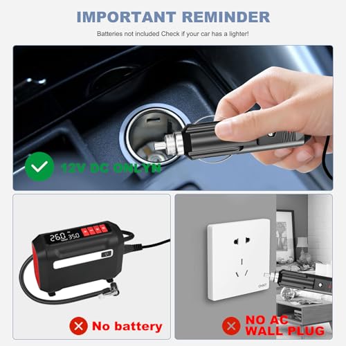 12V Charger Cord Compatible with ROCGORLD R8 Tire Inflator Portable Air Compressor Replacement Power Supply Adapter for Car Tires Plug Outlet - 9.8FT