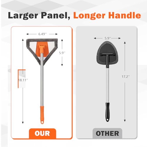 Conliwell Windshield Interior Cleaner Tool - Auto Glass Wash Brush with 2 Washable and Reusable Microfiber Pads | Car Accessories Interior Cleaning Kit for Trucks, SUVs, RVs & Home Windows