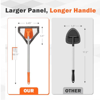 Conliwell Windshield Interior Cleaner Tool - Auto Glass Wash Brush with 2 Washable and Reusable Microfiber Pads | Car Accessories Interior Cleaning Kit for Trucks, SUVs, RVs & Home Windows