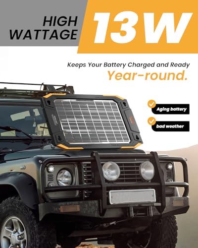 BALDR 12V Solar Battery Charger, 13W Waterproof Dual Sided Battery Maintainer, IP67 MPPT Trickle Charger for Car, Trailer, Lawn Mower, Boat - color: Black