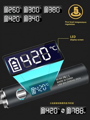 Cordless Soldering Iron Kit Micro Portable Soldering Kit Rechargeable USB-C Electric Soldering Pen Fast Heating Auto Sleep/Off Soldering Gun Kit for Electronics Repair Jewelry DIY