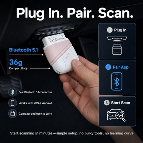 OBD2 Scanner,Portable Bluetooth Car Diagnostic Tool for OBDII Cars,Fast 4-System Scan, Auto VIN for 10K+ Vehicles, Live Data, 200K+ DTC Lookup, I/M Readiness, for Emissions & Repairs