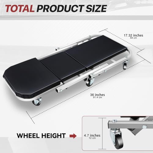 Foldable Rolling 2-in-1 Z Creeper & Seat, 36" Low-Profile Roller Mechanics Under Car Chair 330 LBS Weight Capacity Garage Roller Creeper with 6 Swivel Casters - color: Silver/Black, size: 35.2"L x 16.33"W x 3.54"H