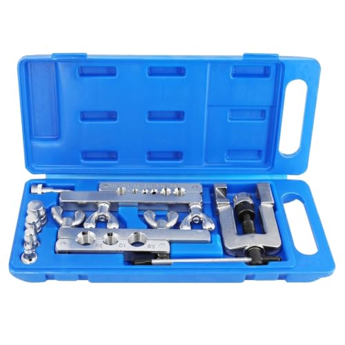 Flexzion Flaring Tool HVAC Kit for Copper Tubing - 45 Degree Single Flare & Swaging Tool Set, 1/8 to 3/4 Inch Pipe Tube Flaring Kit for HVAC, Refrigeration, Automotive & Plumbing with Carrying Case