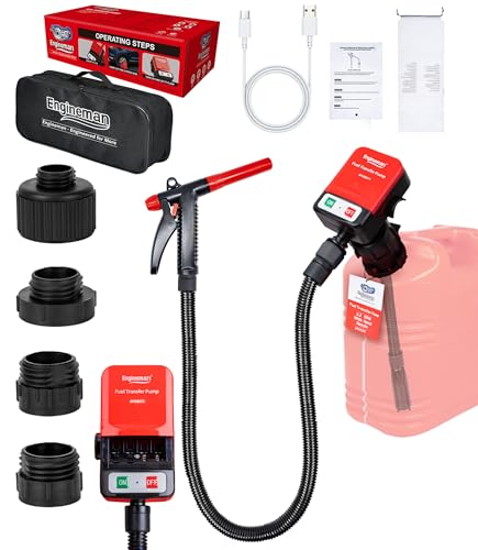 3.2GPM Battery Powered USB Charging Fuel Transfer Pump with Hand Shut Off Nozzle, 51" Long Hose, 4 Adapters, Portable Gas Pump Ideal For Gasoline, Diesel, Kerosene Transfer - color: 3.2 GPM With Hand Nozzle