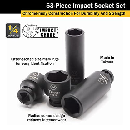 Titan 46053 1/4-Inch Drive SAE & Metric Impact Socket Set