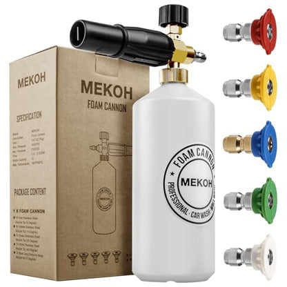 MEKOH Foam Cannon for Pressure Washer, 4000psi Car Wash Foam Gun, 1 Liter Foam Sprayer, Pressure Washer Soap Attachment with 1/4" Quick Connector, Snow Soap Blaster with 5 Nozzles for Car Detailing - size: 1.25mm