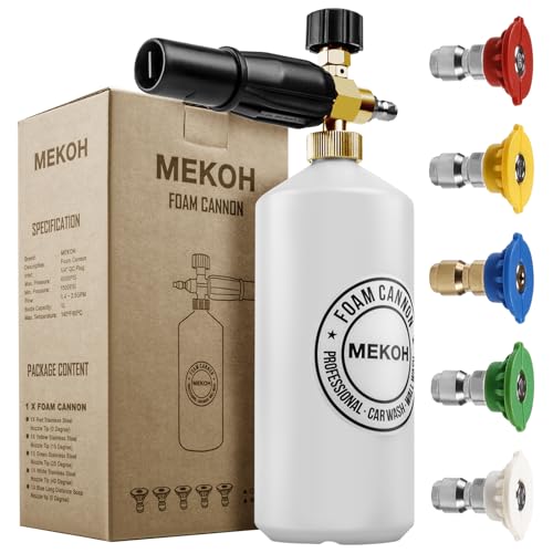 MEKOH Foam Cannon for Pressure Washer, 4000psi Car Wash Foam Gun, 1 Liter Foam Sprayer, Pressure Washer Soap Attachment with 1/4" Quick Connector, Snow Soap Blaster with 5 Nozzles for Car Detailing - size: 1.25mm