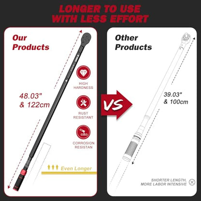VANPO 1-inch Drive Click Torque Wrench, 200-1200 Ft-Lb,for Trucks | 271-1626 Nm, 48.03'' Length, 48-Tooth, Heavy-Duty Torque Wrench Set with a Hex Key & Industrial Machinery - size: 1-Inch(200-1200 Ft-Lb/271-1626 Nm)