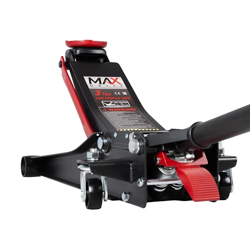 Maxority 3-Ton (6600lbs) Low-Profile Dual Pistons Heavy-Duty Steel Racing Floor Jack with Quick Lift Hydraulic Pump, Foot Pedal and Magentic Pad for Car Maintenance (Red, 3 Ton Low Profile)