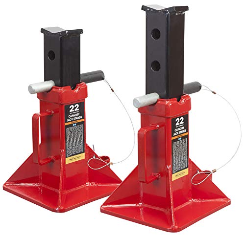 Big RED 22 Ton Car Jack Stands, Heavy Duty Pin Type Professional Car Jack Stand with Lock, Fit for Supporting Trucks, Trailers and Equipment, Red, 1 Pair - size: 22 ton wide base