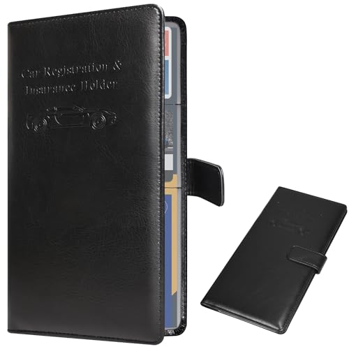 DMLuna Car Registration and Insurance Holder, Leather Vehicle Card Document Glove Box Organizer, Auto Truck Compartment Accessories for Essential Information, Driver License Cards - Black - color: Black DE-95, size: Magnetic Closure Style