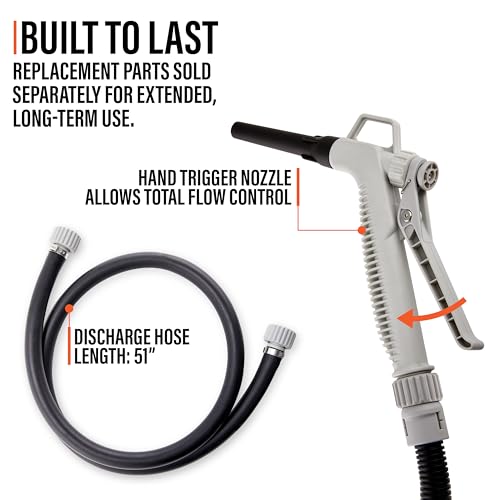 Deway Automatic Fuel Transfer Pump with Nozzle for Quick Flow Control & Stop, 51" Heavy Duty Rubber Hose, Powerful AA Battery Powered w/USB-C Option, Fits All Size Cans, Transfers at 3.8 Gal/Min - style: Hand-Trigger Nozzle w/ Rubber Hose