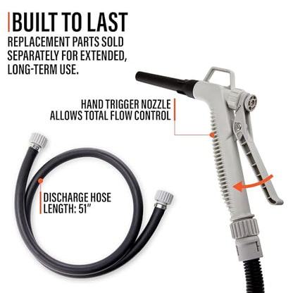 Deway Automatic Fuel Transfer Pump with Nozzle for Quick Flow Control & Stop, 51" Heavy Duty Rubber Hose, Powerful AA Battery Powered w/USB-C Option, Fits All Size Cans, Transfers at 3.8 Gal/Min - style: Hand-Trigger Nozzle w/ Rubber Hose