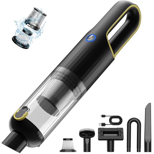 Handheld Car Vacuum Cleaner Cordless with 23000pa High Power Suction, 1.5H Type-C Fast Charge & 2 Suction Modes, Portable Mini Hand Vac Rechargeable with Multi-Nozzles for Car Home Office (Black)