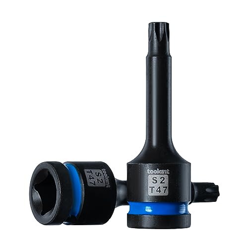 toolant 1/2-Inch Drive T47 Impact Torx Bit Sockets, 2-Piece | S2 steel one-piece sockets feature manganese phosphate coating, pin holes, and laser-etched markings - size: T47