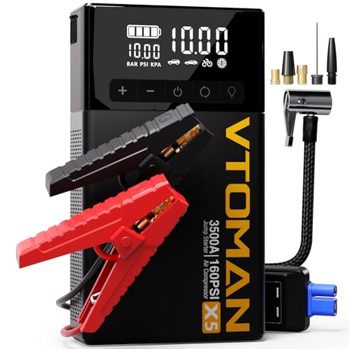VTOMAN X5 Jump Starter with Air Compressor, 3500A Portable Car Battery Booster (Up to 9L Gas/8L Diesel Engines) with 160PSI Digital Tire Inflator, 12V Lithium Battery Jump box with Type-C Quick Charge