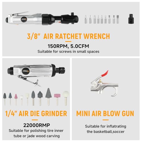 Hoteche 71-Piece Air Tool Kit | 1/2" Single-Hammer Air Impact Wrench (7000RPM), 1/2" Air Ratchet Wrench & Multiple Tools, Blow-Molded Case