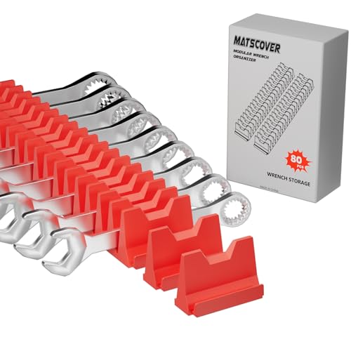 80PCS Modular Wrench Organizer Wrench Holder for Tool Drawer Storage | Wrench Tool Organizers, Wrench Storage Set, with Metric & SAE Label, Wrench Rack Tool, for Professional Mechanics Men, Red - color: Red, size: 80 PCS