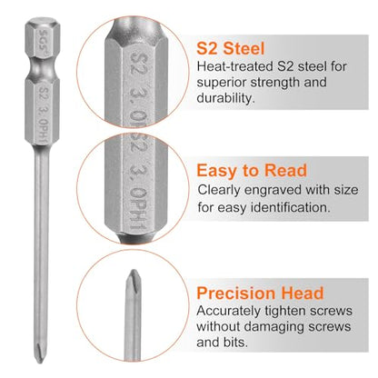HARFINGTON 5pcs #1 Phillips Screwdriver Bit PH1 1/4" Hex Shank 3" (75mm) Long Magnetic S2 Steel Industrial Grade Screw Driver Bit Cross Head Electric Drill Bits 0.118" (3mm) Rod - size: PH1 x 75mm x 3mm