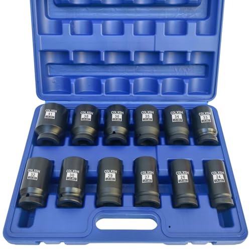 3/4 Inch Drive Impact Socket Set, 12 Pcs Metric Deep Impact Sockets | Standard 6-Point Metric Socket Set(24mm-41mm), Cr-Mo Steel, Overall Heat Treatment for Vehicle and Equipment Repair - style: zxttgj-3/4-12PC-Metric Socket