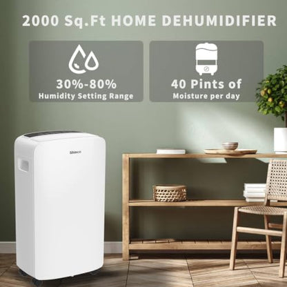 Shinco 40 Pints Dehumidifier for Home and Basements, 2000 Sq.Ft Dehumidifiers with Drain Hose, Auto or Manual Drainage, Auto Defrost, Quietly Remove Moisture, Intelligent Humidity Control, 24HR Timer - color: 2,000 Sq.Ft.