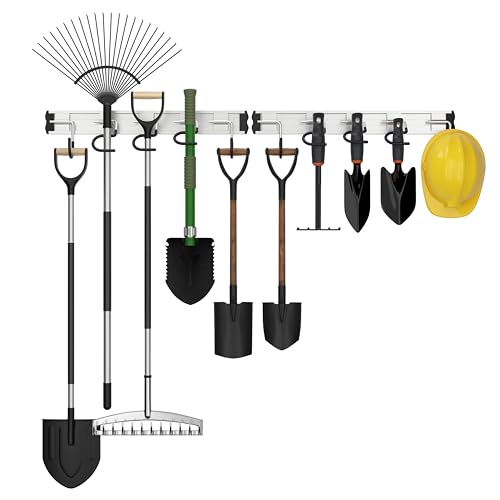 HUPBIPY 34.5'' Aluminum Alloy Garden Tool Organizer Wall Mount Garage Organizers and Storage with Hooks Tool Hangers for Shed Hooks for Shovel, Rake, Broom & More - color: 34.5 in - Black, size: 34.5 Inch