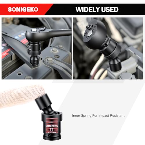 20-Pcs 3/8" Drive Impact Swivel Socket Set,Metric Universal Socket 8mm-22mm | CR-Mo,6-Point, Comes with Extension Bars, Universal Joint, 1/2" to 3/8" & 1/4" to 3/8" Reducer Adapters - size: 20 PCS, 3/8" Socket set, Swivel