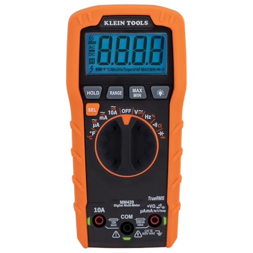 Klein Tools MM420 Digital Multimeter, Auto-Ranging TRMS Multimeter, 600V AC/DC Voltage, 10A AC/DC Current, 50 MOhms Resistance - size: Auto-Ranging